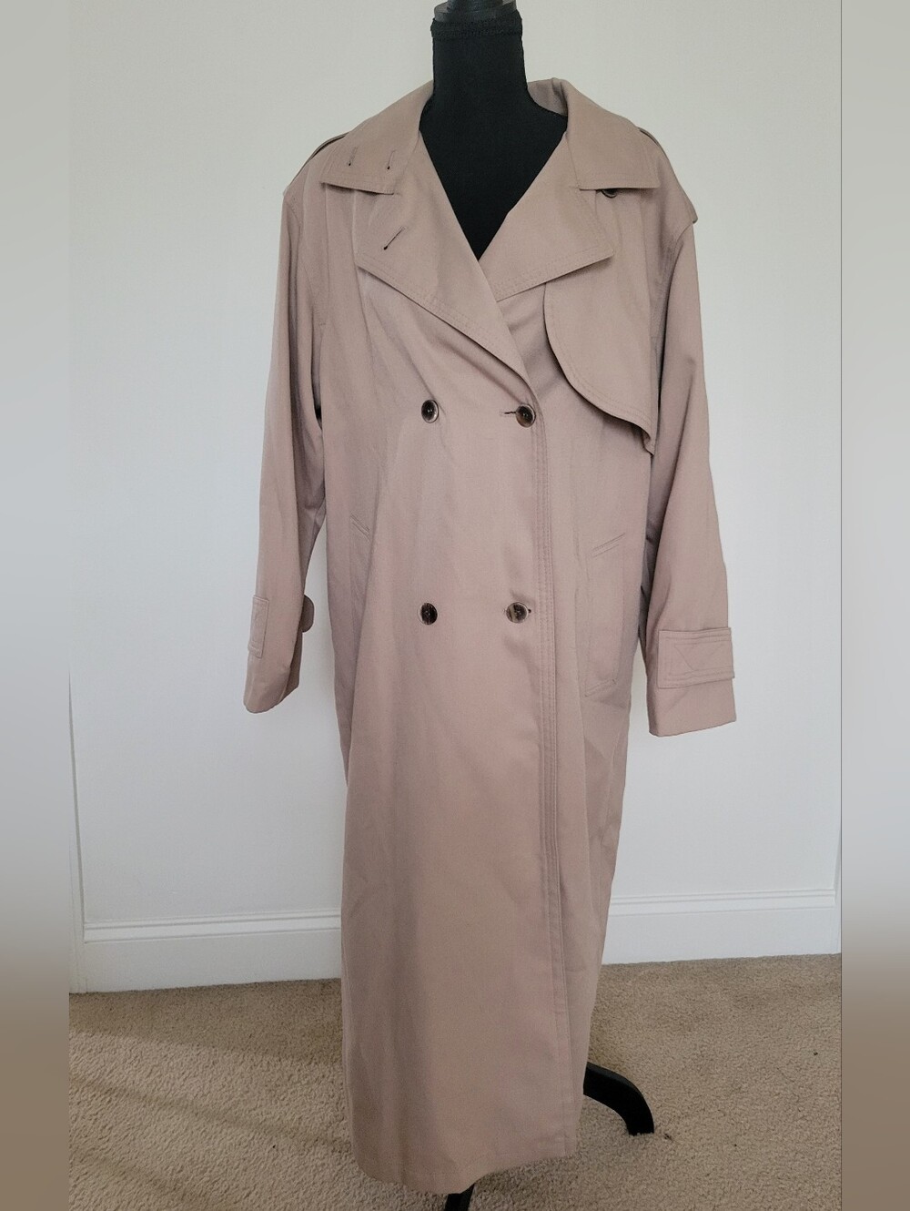 Vtg London Fog Double Breasted Long Trench Coat Tan Beige Light Academia 8 - Picture 2 of 13
